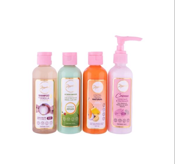 KIT VIAJERO 100 ml cada uno $ 60.000 Viene shampoo de cebolla acondicionador, coctel de frutas, crema humectante 100ml cada uno